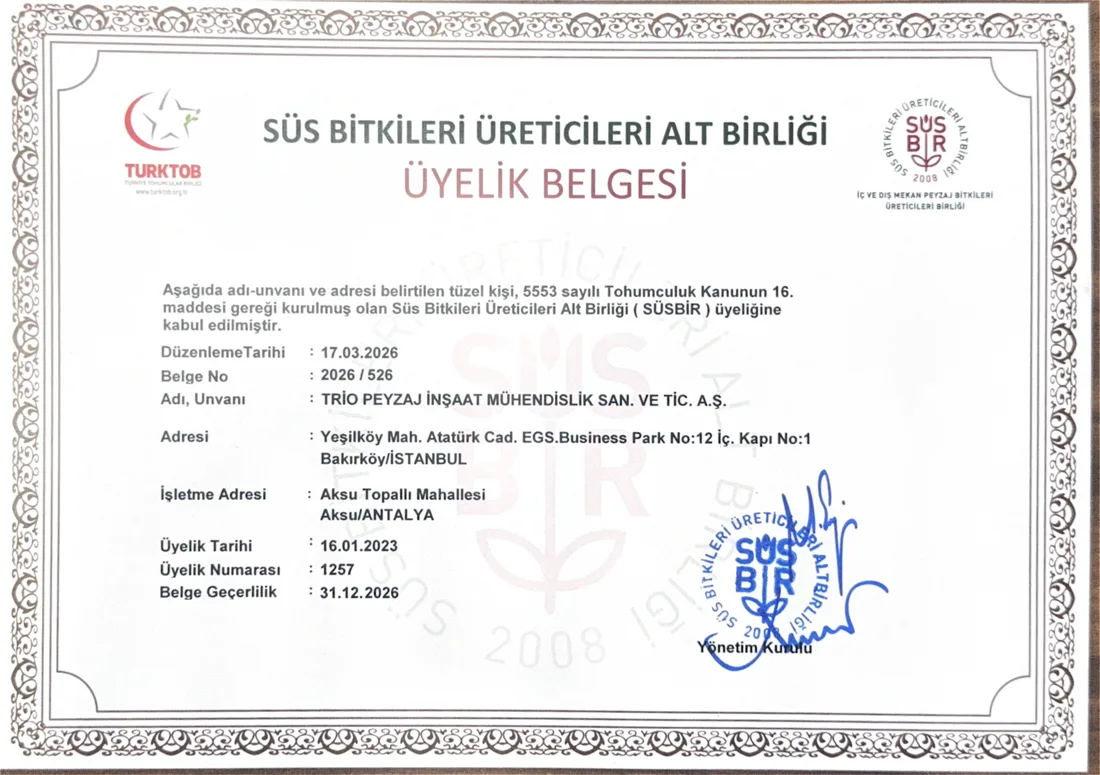 SÜSBİR Üyelik Belgesi